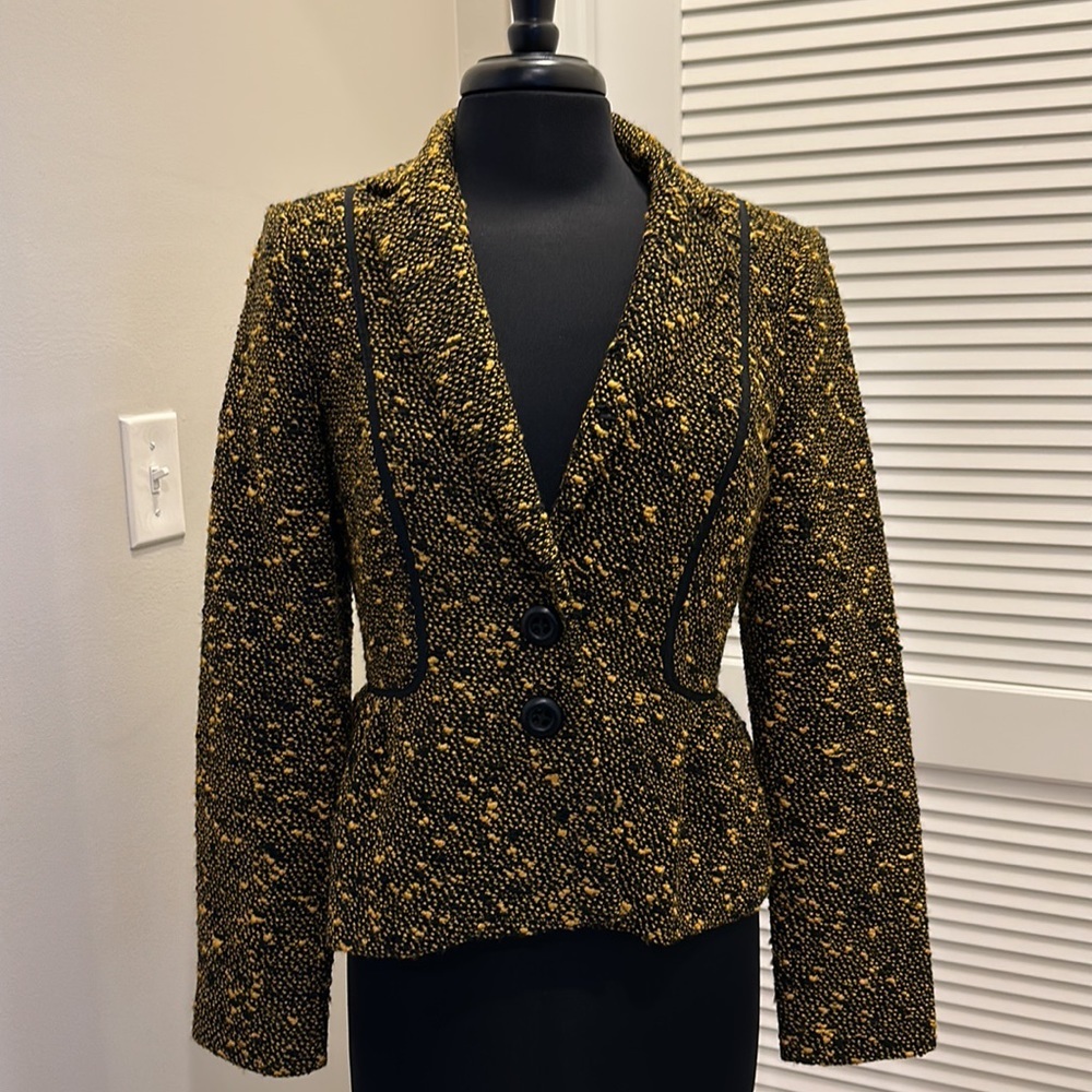 Nanette Lepore black & yellow tweed blazer jacket